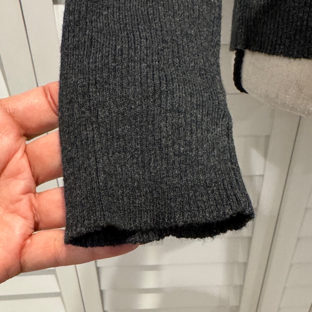 The Limited Gray ribbed ruffle button down V-Neck Sweater - Picture 4 of 11